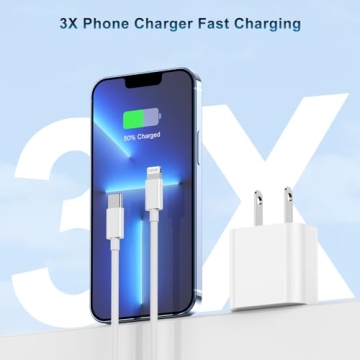 Phone Charger Fast Charging 10 FT, Long USB C to Lighting Cable 10 Foot with 20W USB C Rapid Phone Charger Block, Compatible with iPhone 14 Pro/13Pro Max/12/11Pro/Mini, 2 Pack - White