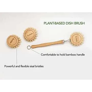 ECOLULU Natural Bamboo Dish Brush & Wood Bottle Brush for Wide Mouth Bottles, Cups and Jars, 2 Repla...