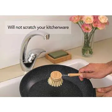 ECOLULU Natural Bamboo Dish Brush & Wood Bottle Brush for Wide Mouth Bottles, Cups and Jars, 2 Replacement Heads included (4 units total) Biodegradable, Eco Friendly Products