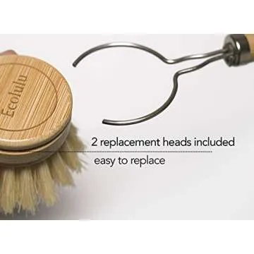 ECOLULU Natural Bamboo Dish Brush & Wood Bottle Brush for Wide Mouth Bottles, Cups and Jars, 2 Replacement Heads included (4 units total) Biodegradable, Eco Friendly Products