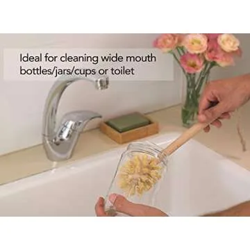 ECOLULU Natural Bamboo Dish Brush & Wood Bottle Brush for Wide Mouth Bottles, Cups and Jars, 2 Replacement Heads included (4 units total) Biodegradable, Eco Friendly Products