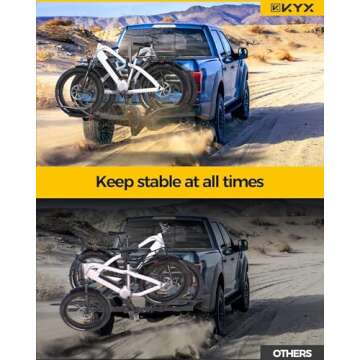 KYX Bike Rack for Car Hitch Mount for 2 Bikes Up to 180LBS Load, E-Bike Platform Rack Quick Tilt Rel...