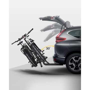 KYX Bike Rack for Car Hitch Mount for 2 Bikes Up to 180LBS Load, E-Bike Platform Rack Quick Tilt Release, Foldable, Anti-Wobble and Double Lock System Bicycle Car Rack for 2'' Receiver, SUV, RV