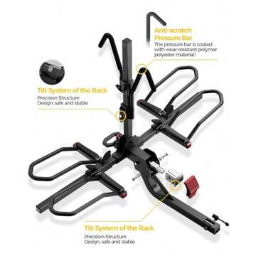 KYX Bike Rack for Car Hitch Mount for 2 Bikes Up to 180LBS Load, E-Bike Platform Rack Quick Tilt Release, Foldable, Anti-Wobble and Double Lock System Bicycle Car Rack for 2'' Receiver, SUV, RV