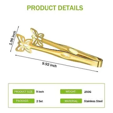 2 Pack 9 Inch Gold Serving Tongs,Buffet Tongs,Stainless Steel Food Tongs Appetizer Tongs,Salad Tongs Gold Kitchen Tongs Serving Utensils