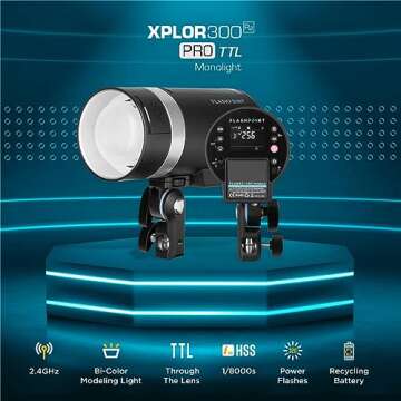Flashpoint XPLOR 300 Pro TTL R2 Battery-Powered Portable Monolight for Strobe Light Photography, 300...