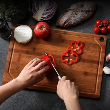 Hiware Wood Cutting Boards for Kitchen, Heavy Duty Bamboo Cutting Board with Juice Groove, Bamboo Ch...