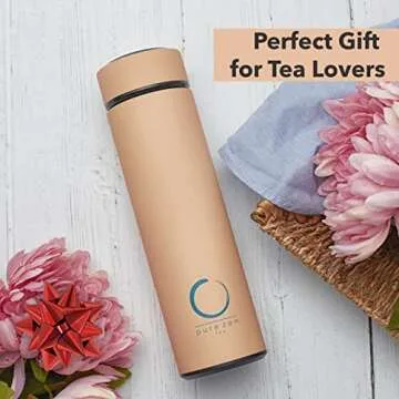 Pure Zen Tea Thermos with Infuser for Tea, Coffee and Fruit-Infused Water - Stainless Steel - Tea Infuser Bottle - Leakproof Travel Mug with Filter - 15oz - Pink