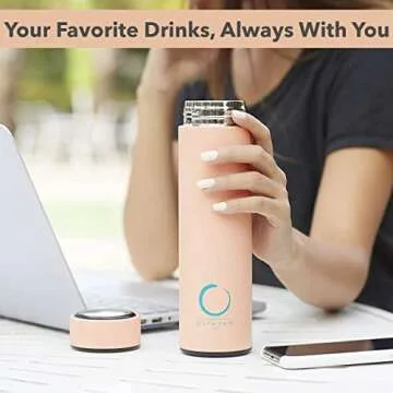 Pure Zen Tea Thermos with Infuser for Tea, Coffee and Fruit-Infused Water - Stainless Steel - Tea Infuser Bottle - Leakproof Travel Mug with Filter - 15oz - Pink