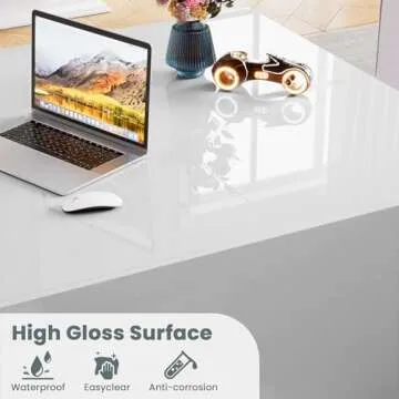 High Gloss Coffee Table with Storage,White Square Lift Top Coffee Tables with LED & Flip Lid, Small Modern Coffee Table for Living Room with Drawer