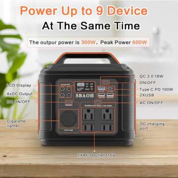 SBAOH 300W Portable Power Station | 296Wh Solar Generator for Travel & Camping