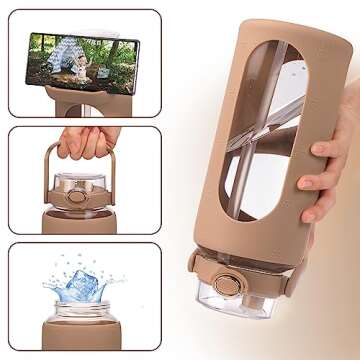 Moretoes 64oz Glass Water Bottle, Glass Bottle with Silicone Sleeve and Time Marker for Gym Home Office (Amber)