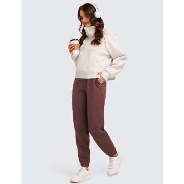 CRZ YOGA Cotton Fleece Lined Sweatpants Women High Waisted Warm Casual Lounge Jogger Pants with Pockets Taupe X-Large