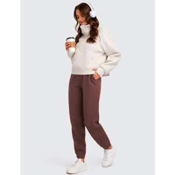 CRZ YOGA Cotton Fleece Lined Sweatpants Women High Waisted Warm Casual Lounge Jogger Pants with Pockets Taupe X-Large