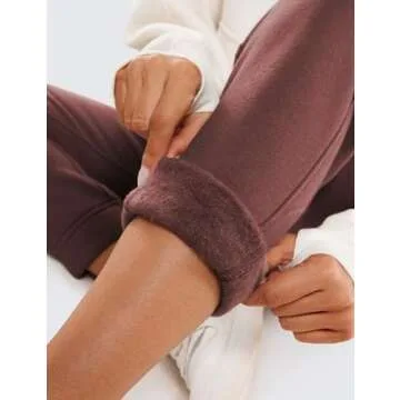 CRZ YOGA Cotton Fleece Lined Sweatpants Women High Waisted Warm Casual Lounge Jogger Pants with Pockets Taupe X-Large