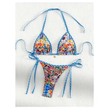 BEAUDRM Women's 2 Piece Floral Bikini Boho Halter Triangle Bikini Set Tie Back Swimsuit Bathing Suit...