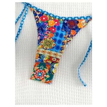 BEAUDRM Women's 2 Piece Floral Bikini Boho Halter Triangle Bikini Set Tie Back Swimsuit Bathing Suit Beachwear Swimwear Multicolor Small