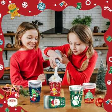 BYMIOYA 48 Pcs 9oz Christmas Paper Cups, Disposable Cups with 6 Designs Including Santa Claus, Chris...