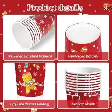 BYMIOYA 48 Pcs 9oz Christmas Paper Cups, Disposable Cups with 6 Designs Including Santa Claus, Christmas Trees, etc. Perfect for Xmas Party Drinks, Coffee, and Wine, for Christmas Night Decorations