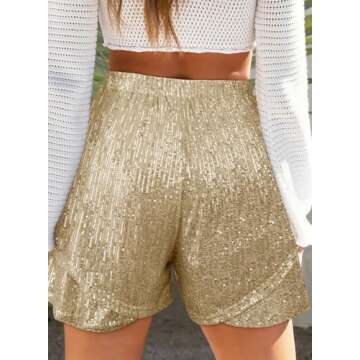 Dokotoo Womens Fashion 2024 Sequin Shorts Elastic Waist Wide Leg Sparkle Casual Comfy Double Layer F...