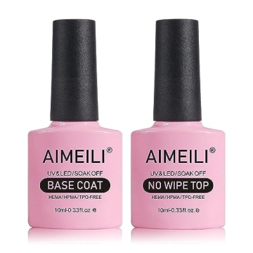 AIMEILI Gel Nail Polish Hema Free No Wipe Top and Base Coat Set, Cruelty Free, Vegan, Shine Finish a...
