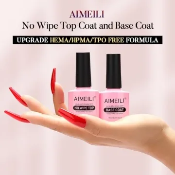 AIMEILI Gel Nail Polish Hema Free No Wipe Top and Base Coat Set, Cruelty Free, Vegan, Shine Finish and Long Lasting, Soak Off Gel Nail Lacquer - 2 x 10ml
