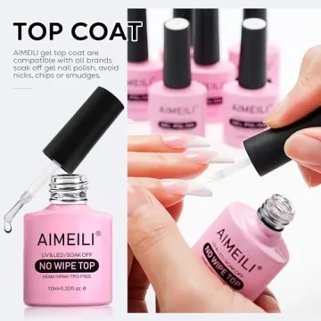AIMEILI Gel Nail Polish Hema Free No Wipe Top and Base Coat Set, Cruelty Free, Vegan, Shine Finish and Long Lasting, Soak Off Gel Nail Lacquer - 2 x 10ml