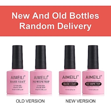 AIMEILI Gel Nail Polish Hema Free No Wipe Top and Base Coat Set, Cruelty Free, Vegan, Shine Finish and Long Lasting, Soak Off Gel Nail Lacquer - 2 x 10ml