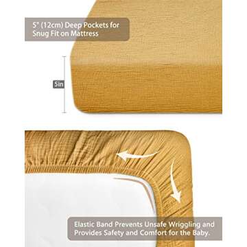 Mini Crib Sheets for Baby Boy Girl, Neutral Mini Crib Mattress Sheet 24" x 38", Muslin Nursery Bedding Soft and Breathable Comfort (Mini Crib Sheet, Mustard Yellow)
