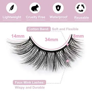 False Eyelashes 14mm Faux 3D Mink Lashes Natural Look Fluffy Cat Eye Wispy Lashes Pack by Kiromiro, ...
