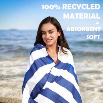 Your Choice Microfiber Quick Dry Sand-Free Beach Towel for Adults & Kids - Oversized, Compact, Lightweight, Absorben - Khaki and Dark Blue Stripe, Extra Large Beach Towel 67x35