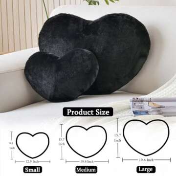 XVTRU Black Heart Pillows, Cute Heart Decorative Pillow, Heart Shaped Throw Pillows for Bed, Faux Ra...
