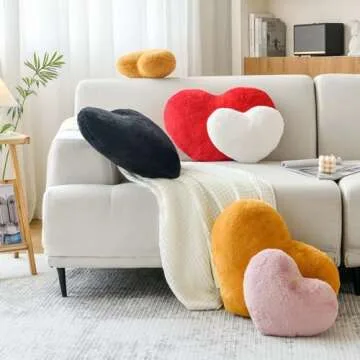 XVTRU Black Heart Pillows, Cute Heart Decorative Pillow, Heart Shaped Throw Pillows for Bed, Faux Rabbit Fur Plush Hoom Decor Pillow Cushion for Chair Sofa Living Room (Mini 12.9" x 9.8")