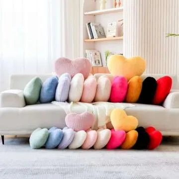 XVTRU Black Heart Pillows, Cute Heart Decorative Pillow, Heart Shaped Throw Pillows for Bed, Faux Rabbit Fur Plush Hoom Decor Pillow Cushion for Chair Sofa Living Room (Mini 12.9" x 9.8")