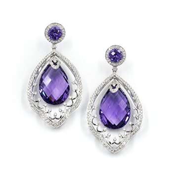 Chris Aire Amethyst and Diamond Earrings - Queen Amina - 18 Karat - White Gold - Pear Shaped Earring...