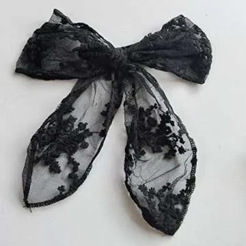 Large Black Lace Hair Bow Clips for Women Cottagecore Hair Accessories Cute Tulle Bow Barrettes Wome...