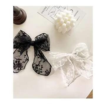 Large Black Lace Hair Bow Clips for Women Cottagecore Hair Accessories Cute Tulle Bow Barrettes Women Ribbon Bows for Baby Girls Hair Bridal Black