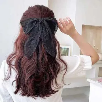 Large Black Lace Hair Bow Clips for Women Cottagecore Hair Accessories Cute Tulle Bow Barrettes Women Ribbon Bows for Baby Girls Hair Bridal Black