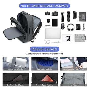 MOLNIA 50L Expandable Travel Backpack for Men Women, Carry On Backpack Airline Approved, Suitcase Backpack with Packing Cubes, Water Resistant Luggage Backpack Daypack Weekender Bag, Black