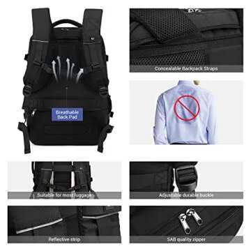 MOLNIA 50L Expandable Travel Backpack for Men Women, Carry On Backpack Airline Approved, Suitcase Backpack with Packing Cubes, Water Resistant Luggage Backpack Daypack Weekender Bag, Black