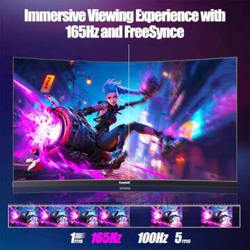 Gawfolk 2K 165Hz Curved Monitor, 27 Inch QHD 2560x1440p 144Hz Gaming Monitor with AMD FreeSync, Flicker-Free, 2X HDMI 2.0, DP 1.4, Ultra-Thin Frameless 1800R Screen PC Monitor