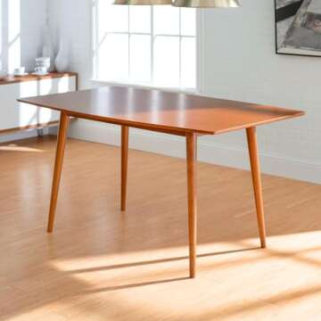 Walker Edison 6 Person Mid Century Modern Wood Hairpin Rectangle Dining Room Kitchen Table Set Dinin...