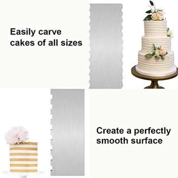2 Pc Stainless Steel Cake Scraper Cake Decorating Tools Edge Side Jagged Wave Double Sided Patterned...