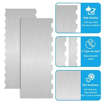 2 Pc Stainless Steel Cake Scraper Cake Decorating Tools Edge Side Jagged Wave Double Sided Patterned Comb Metal Cake Carving Smoothing Cream Pastry Baking(CS-21，CS-25)