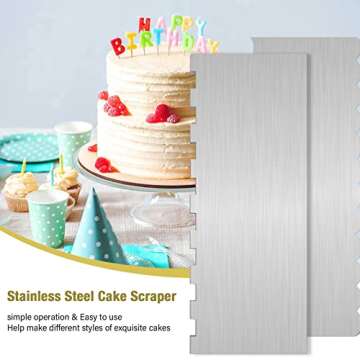 2 Pc Stainless Steel Cake Scraper Cake Decorating Tools Edge Side Jagged Wave Double Sided Patterned Comb Metal Cake Carving Smoothing Cream Pastry Baking(CS-21，CS-25)