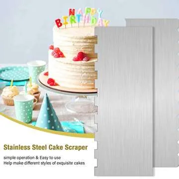 2 Pc Stainless Steel Cake Scraper Cake Decorating Tools Edge Side Jagged Wave Double Sided Patterned Comb Metal Cake Carving Smoothing Cream Pastry Baking(CS-21，CS-25)