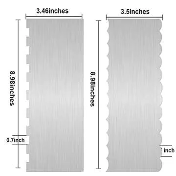 2 Pc Stainless Steel Cake Scraper Cake Decorating Tools Edge Side Jagged Wave Double Sided Patterned Comb Metal Cake Carving Smoothing Cream Pastry Baking(CS-21，CS-25)