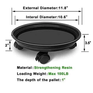 JzNova 2 Pack of Plant Pallet Caddy, Planter Pot Rolling Mover, Plant Stand Dolly Casters with Wheels, Indoor Outdoor Plant Tray Dolly, Black