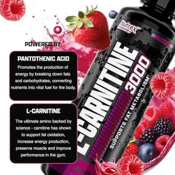 Nutrex Research L-Carnitine 3000 (31 Servings, Berry Blast) | Liquid Shots, Stimulant Free | Supports Muscle Recovery For Men and Women