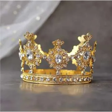 JORCEDI Vintage Crown Cake Topper Queen Princess Cake Photo Party Baby Decor for Wedding Birthday Baby Shower Party Favors Gold
